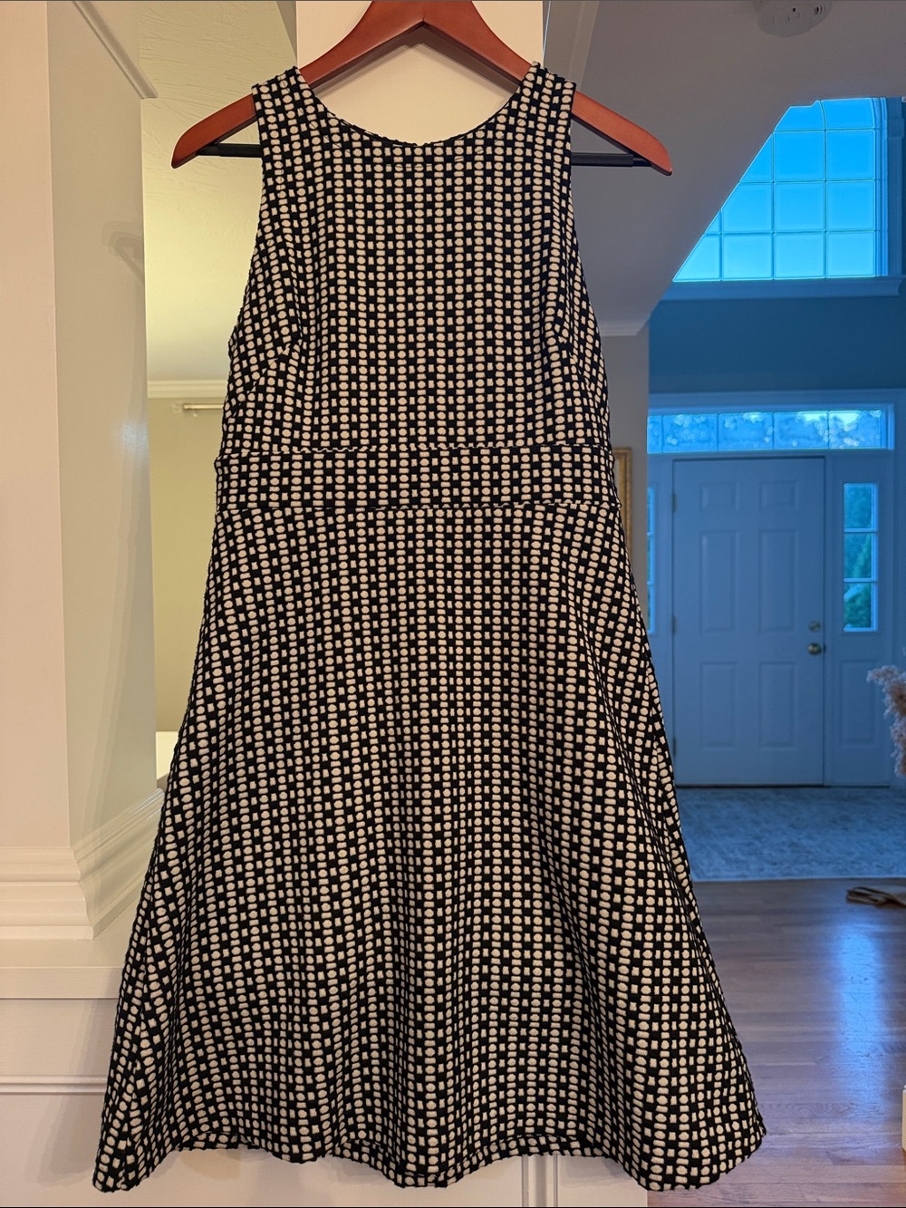 LOFT Black & Cream Geometric Print Fit & Flare Dress